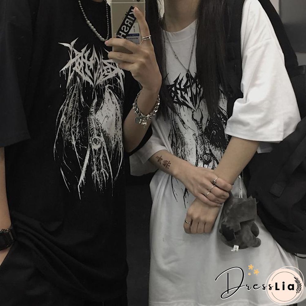 Gothic T Shirt Couple Clothes Skeleton Graphic Tshirt For Woman Crew Neck Tops Short Sleeve Tee Anime Harajuku Clothing