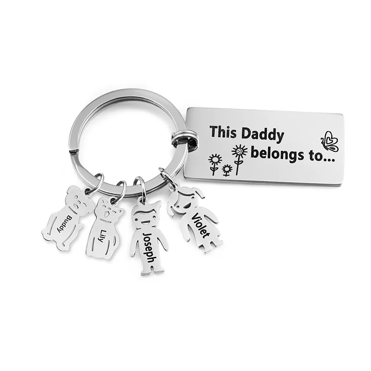 Personalized Keychain for Family Custom 4 Charms for Kid or Pet