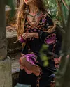 Women's V-neck Sleeveless Embroidery Print Dress