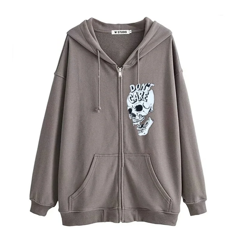 Xingqing Women Y2K Zip Up Hooded Sweatshirt Skeleton Graphic Hoodie Vintage 90s E-Girl Harajuku Goth Aesthetic Shirt with Pocket