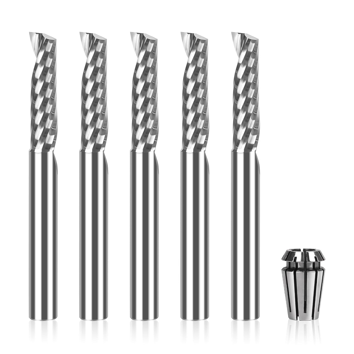 5PCS Single Flute End Mill 1/4&rdquo;Shank, Upcut CNC Spiral Router Bit for Aluminum Plastic Acrylic PVC