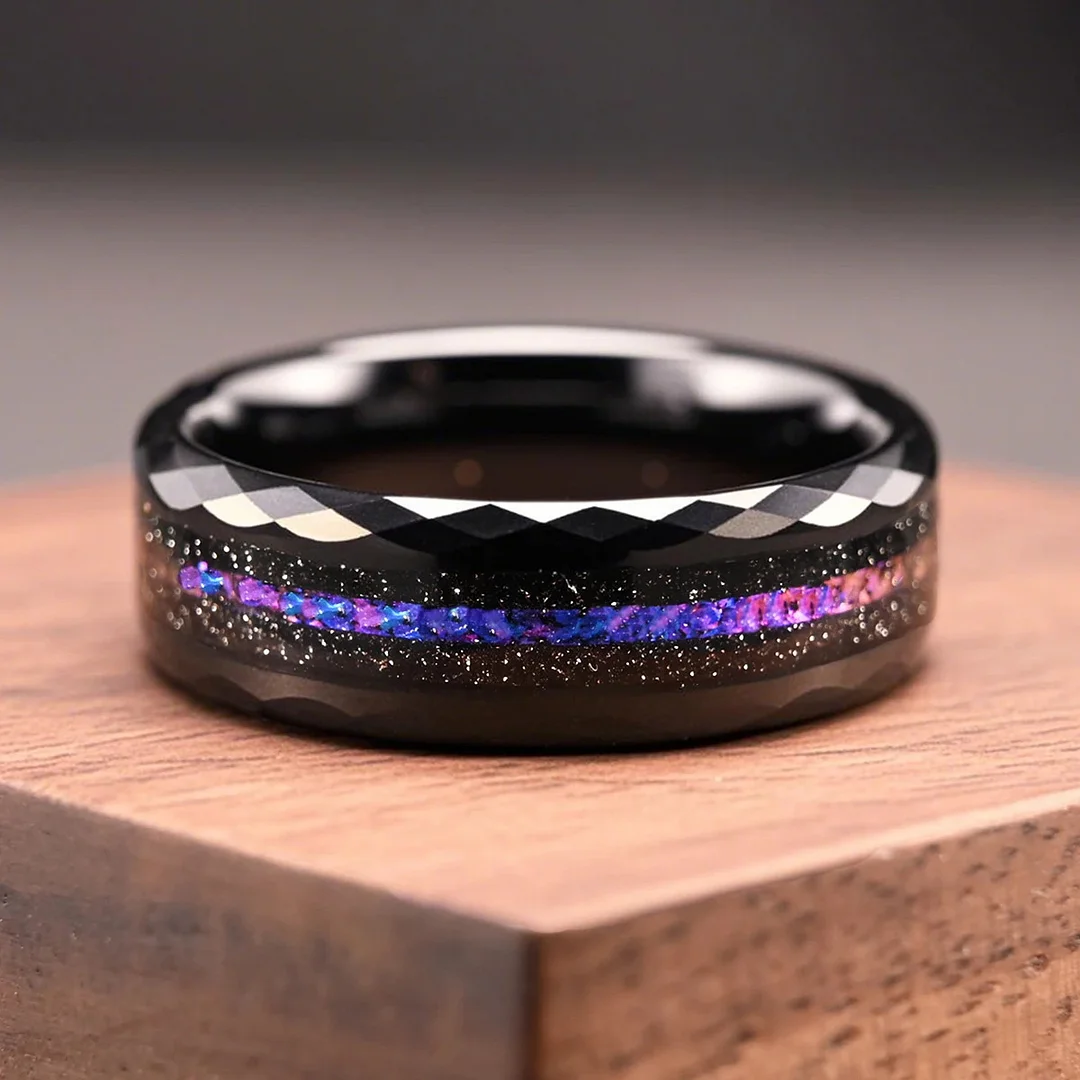 8MM Tungsten Carbide Rings Blue Brocade Inlay Couple Wedding Bands Womens and Mens