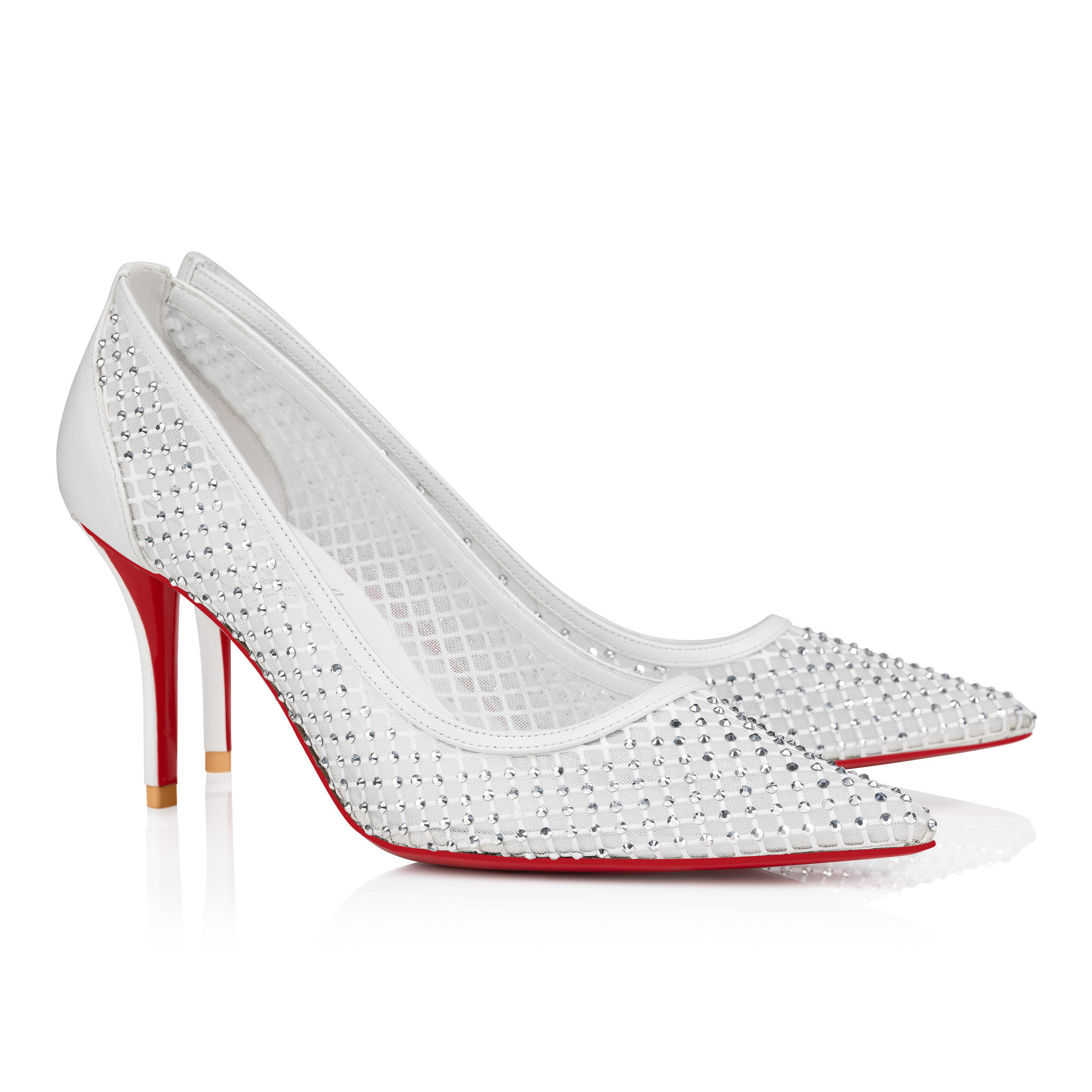 90mm Women's Pointed Toe Kitten Heels  Red Bottom Apostropha Strass Mesh Stiletto Pumps-MERUMOTE