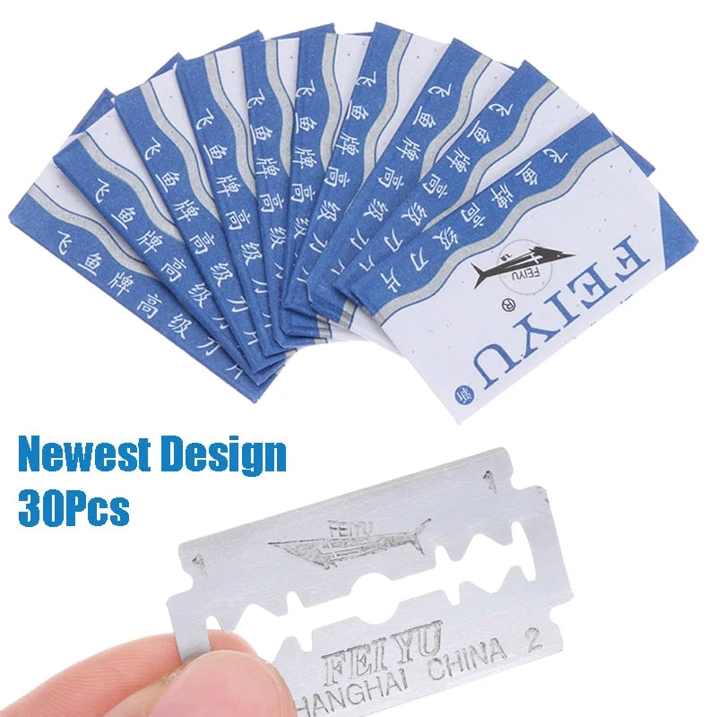 30pcsMen Razor Blades Stainless Steel Safety Hair Cutting Shaving Sharper Thinning Double Edge Blades Manual Shaver Professional