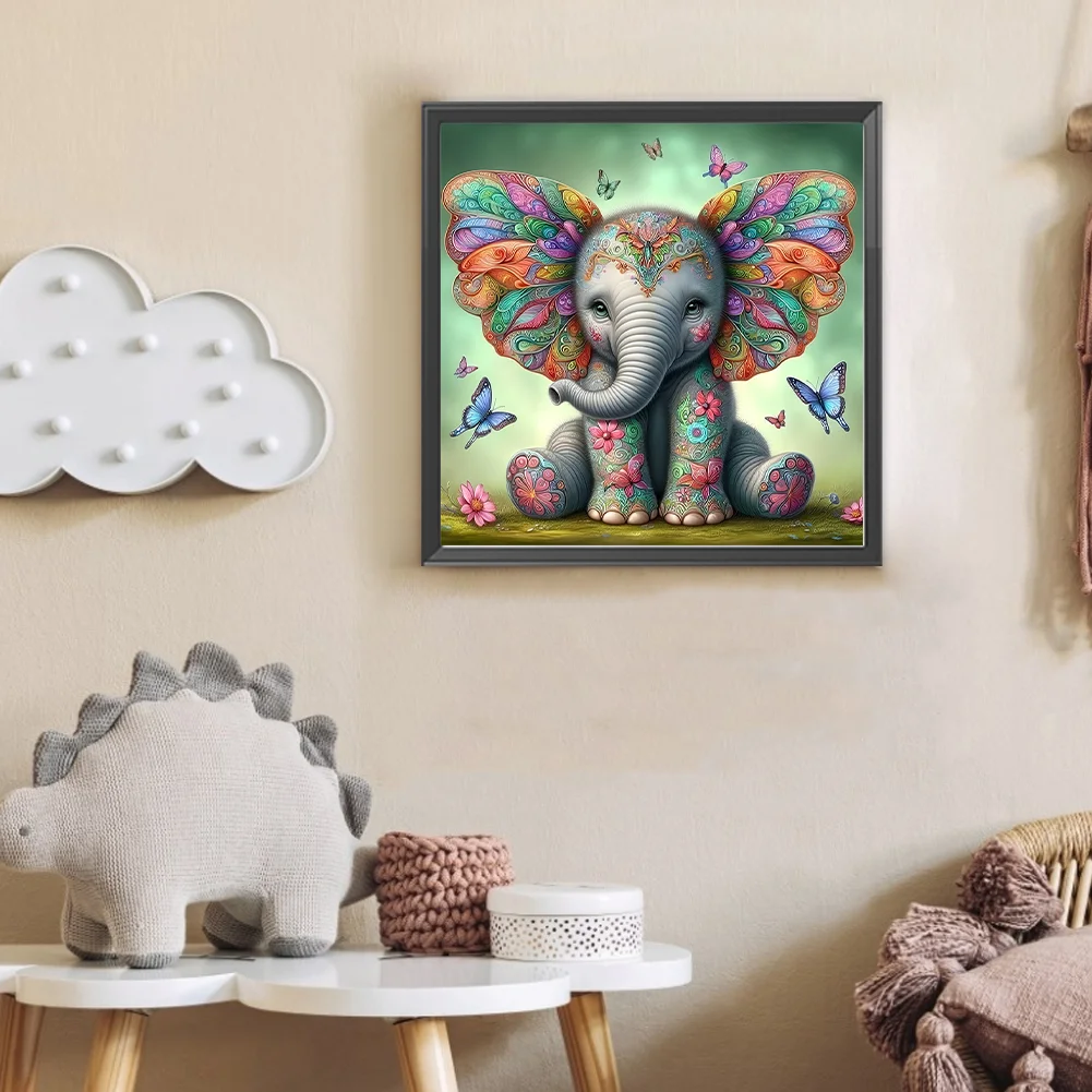 Diamond Painting - Full Round Drill - Butterfly Elephant(Canvas|30*30cm)