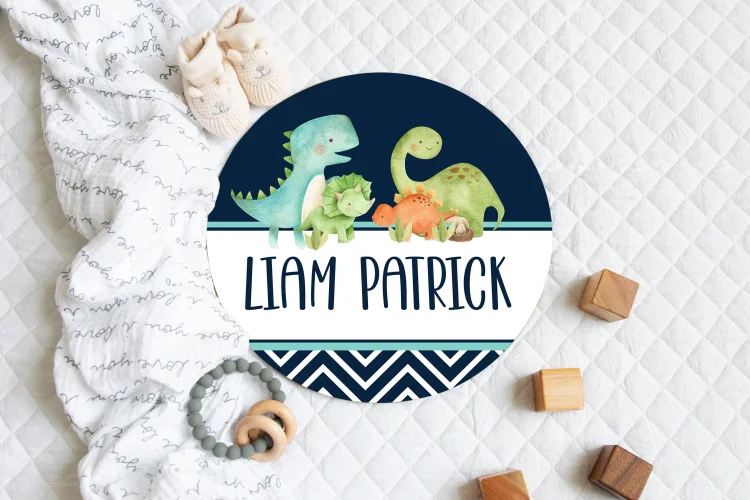 Personalized Dinosaur Baby Birth Stat Name Sign|S30