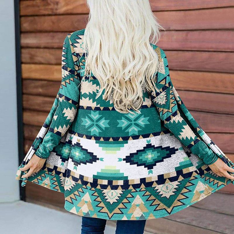 Ethnic Print Loose Long Sleeve Cardigan