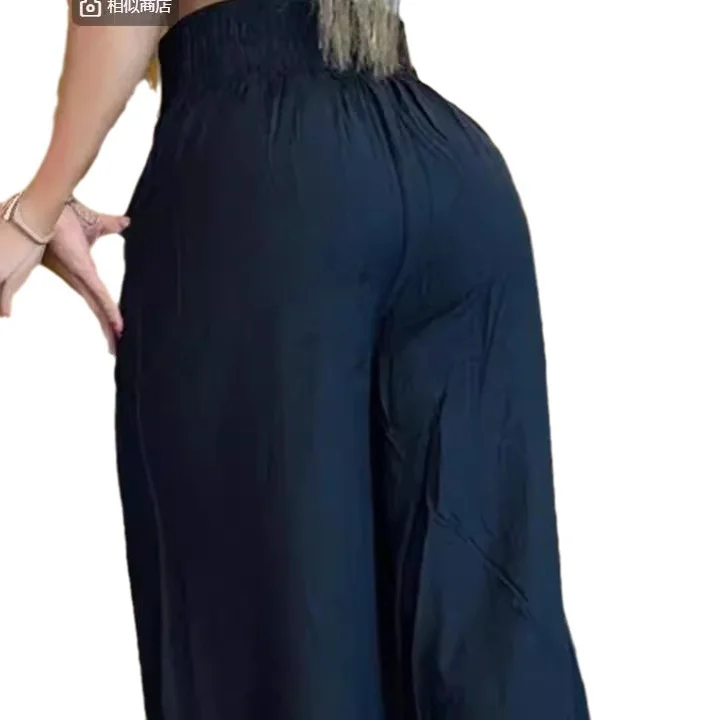 Wongn Wongn Solid Color Wide Leg High Waist Trousers Loose Show Thin Metal Bell-Bottom Trousers Can Be Colored