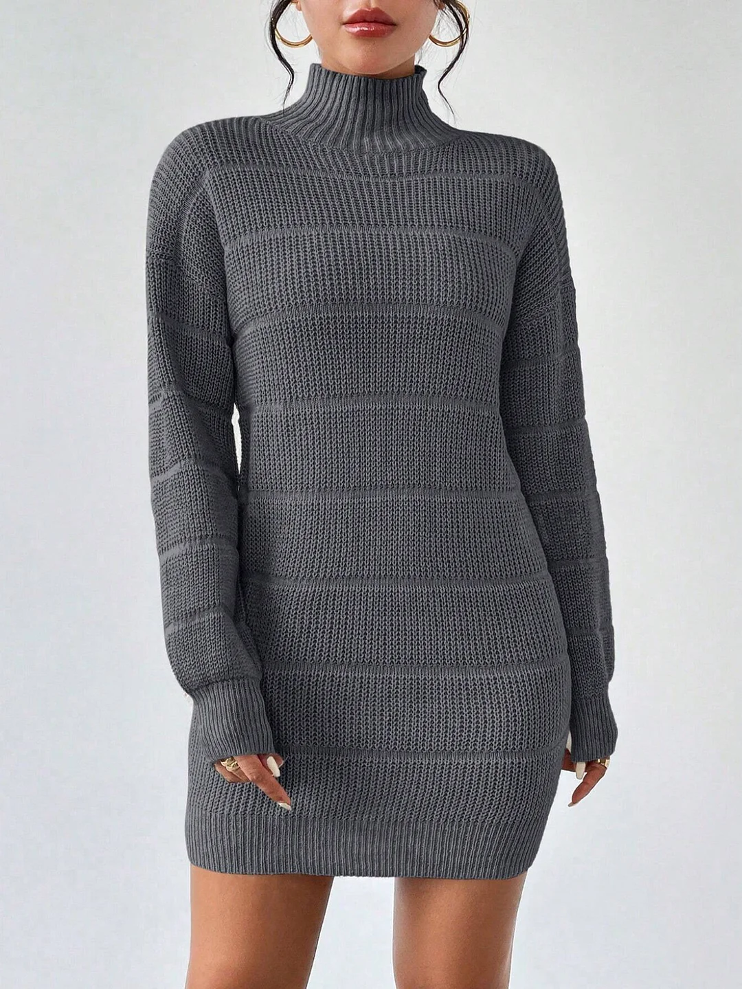 Nigikala Nigikala And Winter Half-High Collar Knitted Dress Women's Fashion Pure Color Sexy Bag Ass Skirt