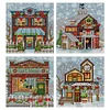 (4pcs) Christmas House - 14CT Stamped Cross Stitch 15*17cm(Brand)