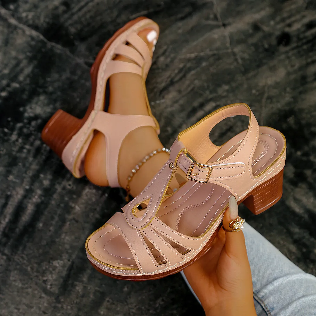 Breakj Breakj Women's Shoes 2025 Spring New PU Dew-Shaped Buckle Tape Coarse Casual Sandals