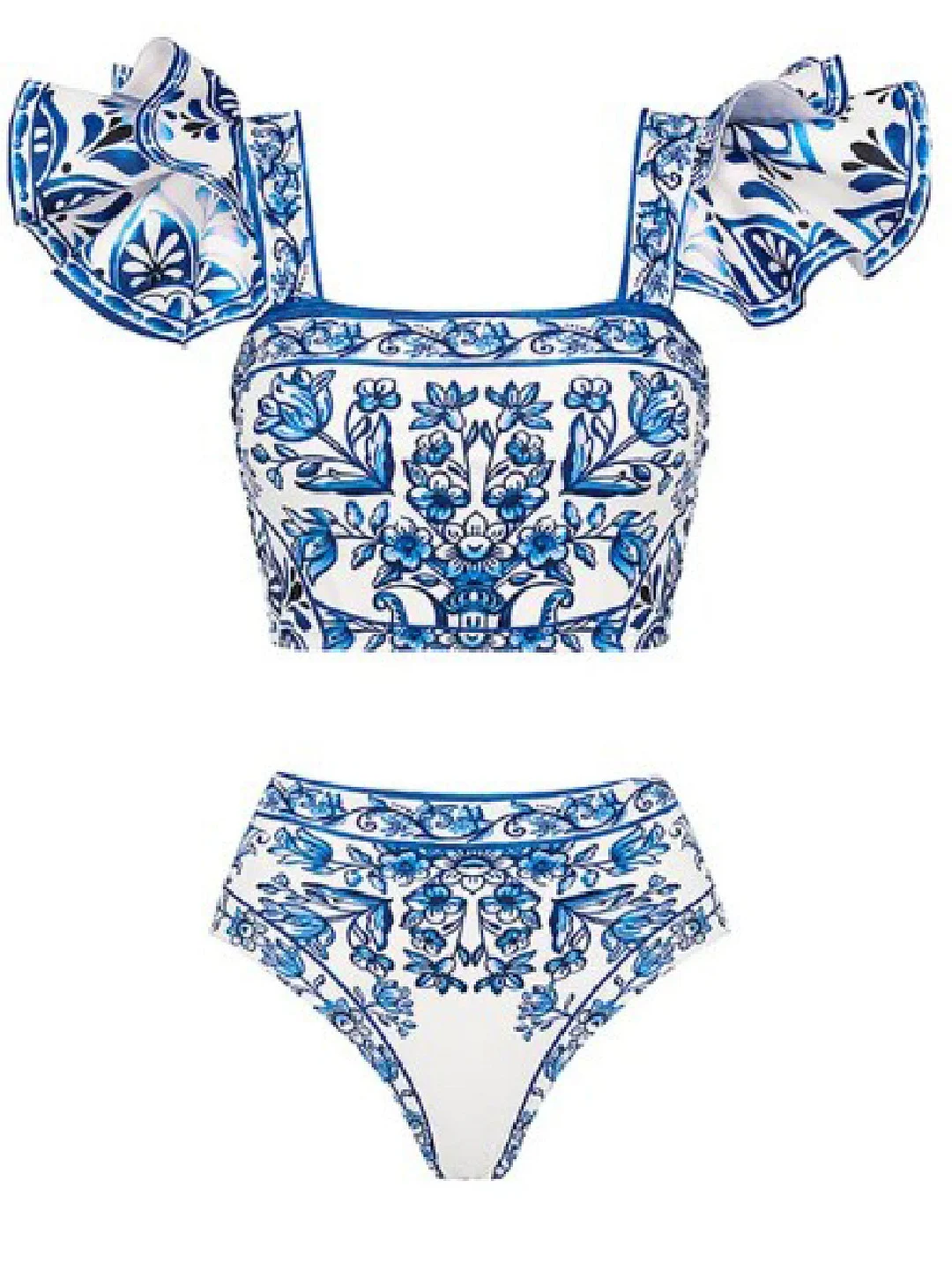 Uveng Blast Breast High-Waisted Split Swimsuit Women 2025 New Bikini Two Sets Of Lotus Edges INS Retro Print Swimsuit