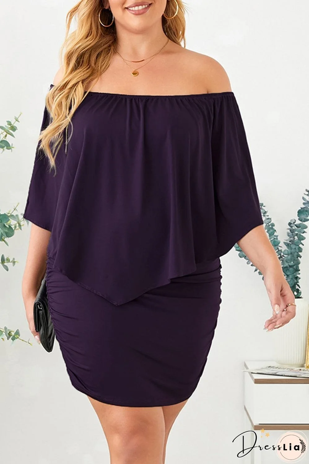 Layered Purple Mini Poncho Dress with Versatile Styling