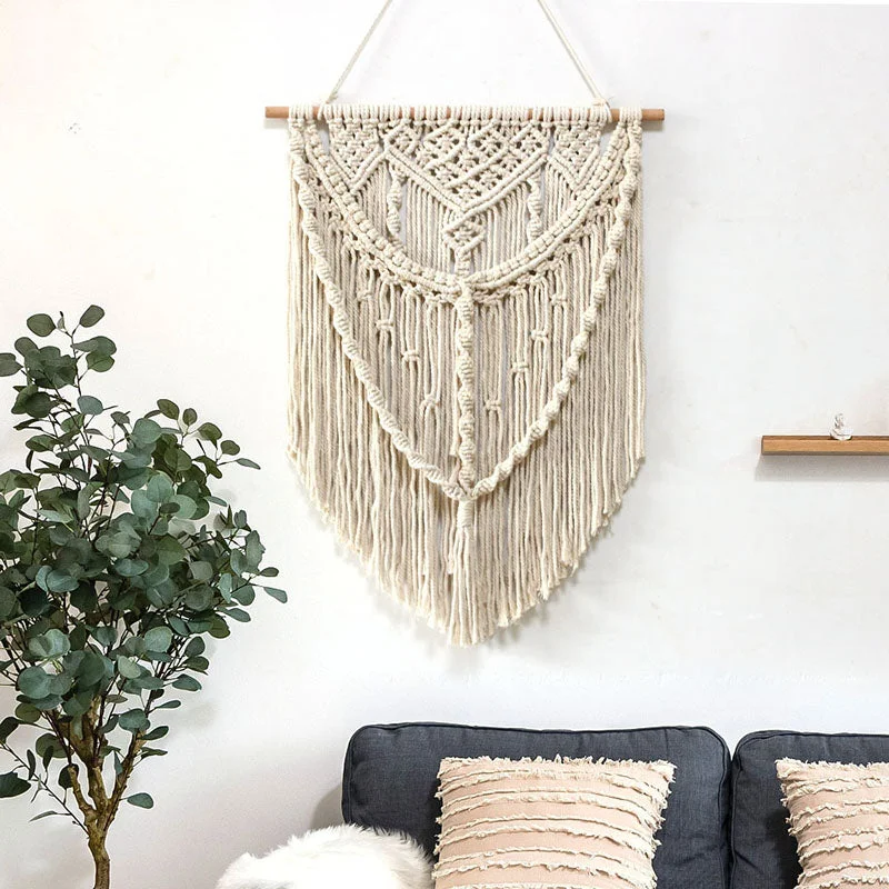 Macrame Tapestry Handmade Woven Macrame Wall Hanging Tapestry Leaf Feather Boho Decoration Home Decor Aesthetic Wall Tapestry