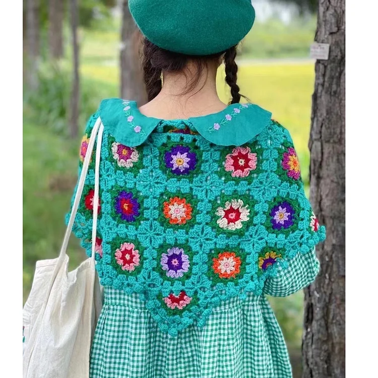 Fairy Tales Aesthetic Cottagecore Fashion Hand Crocheted Colorful Shawl QueenFunky