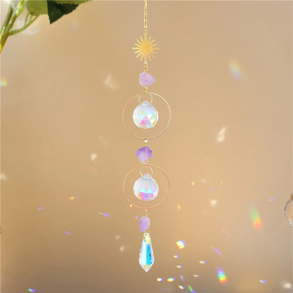 Metal Rainbow Collection Hanging Sun Crystal Prisms Home Wall Decor (M)