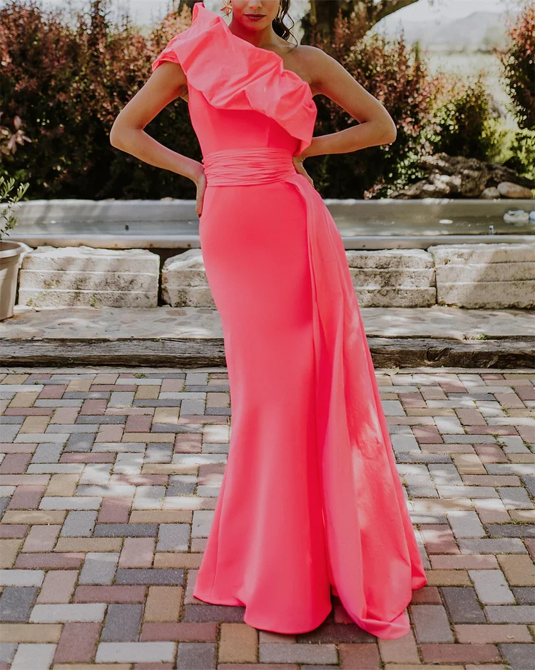 Women's Pink One Shoulder Sleeveless Dress