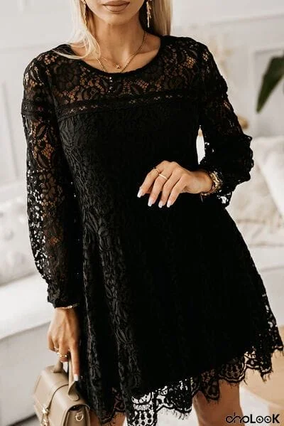 Lace Detail Round Neck Mini Dress