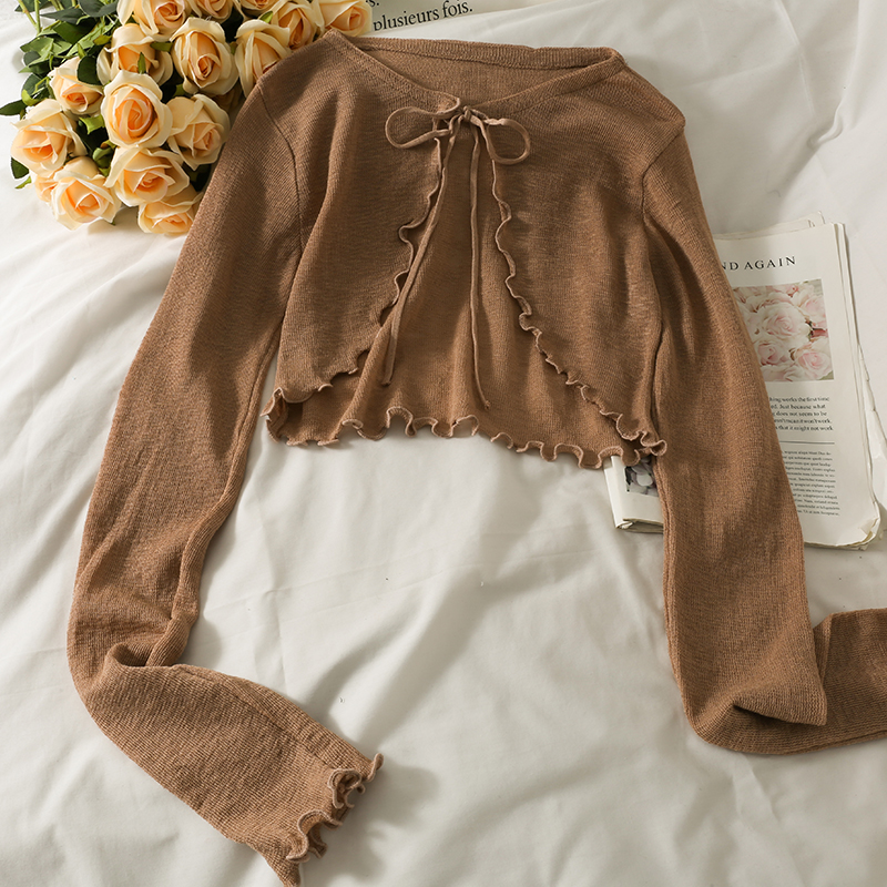 FUNGUS CROPPED LONG SLEEVE LACE UP CARDIGAN TOP