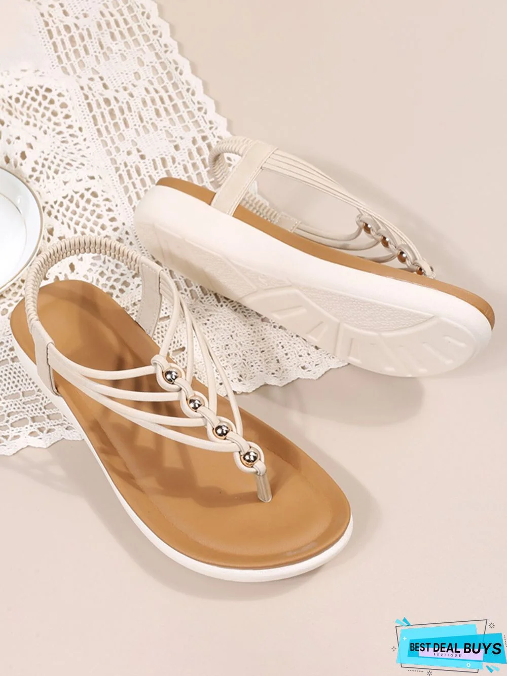 Beaded Thin Strap Bohemian Thong Sandals