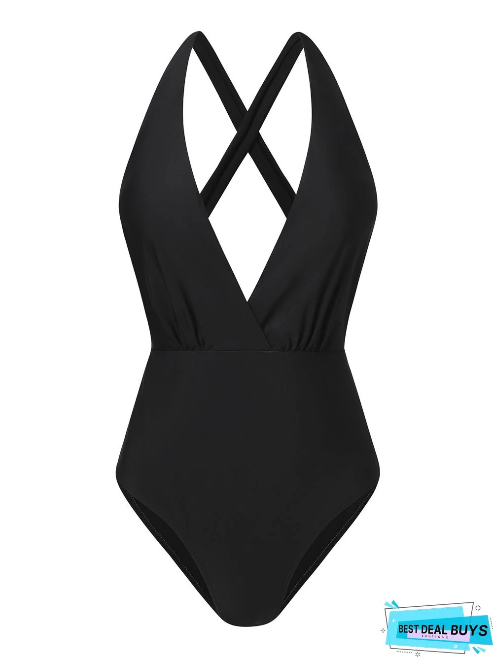 Casual Plain Knot Front V Neck One Piece Swimsuit