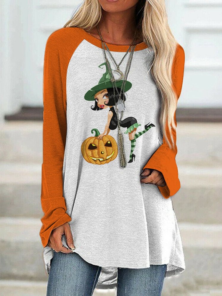Women Long Sleeve Scoop Neck Printed Graphic Women Tops