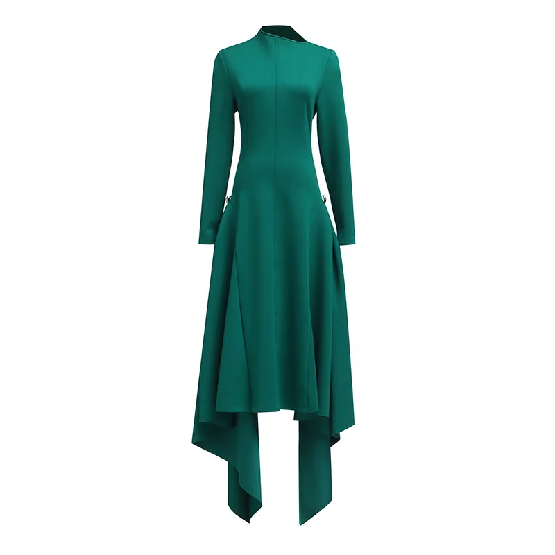 Brownm Brownm Summer New Long-Sleeved Dress High-End Irregular Lotus Side To Rectender A-Shaped Dress