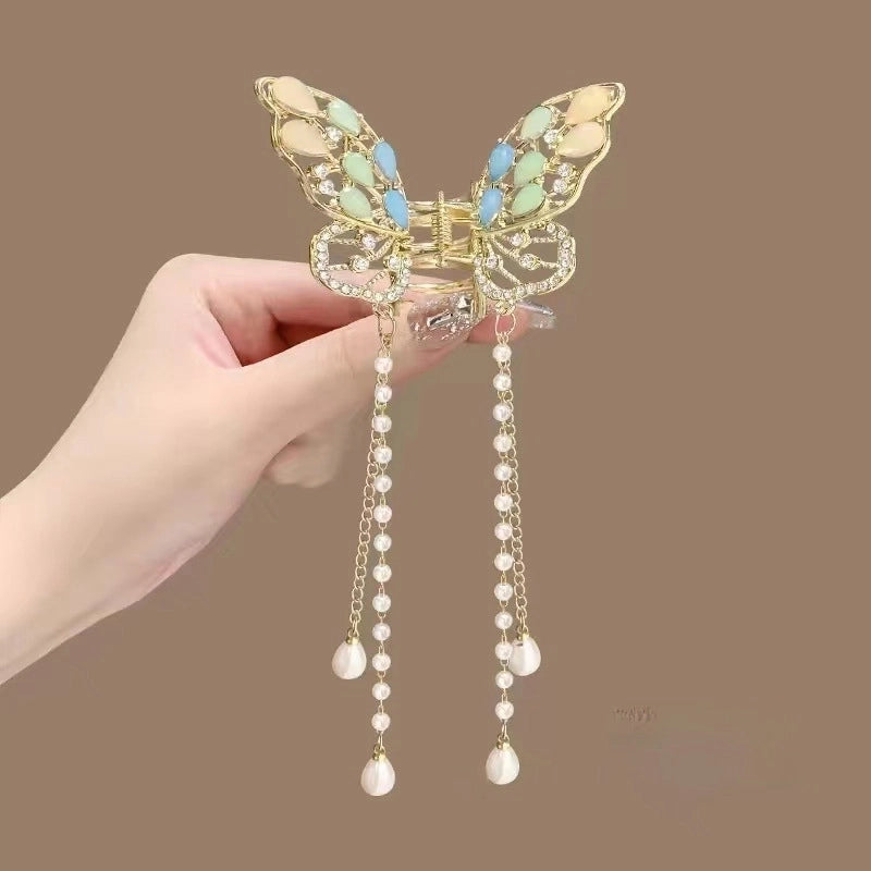 Metal Butterfly Hairpin Women’s High-grade Temperament Half-tie Hair Tassel Pendant Hair Accessories New Back Head Clip