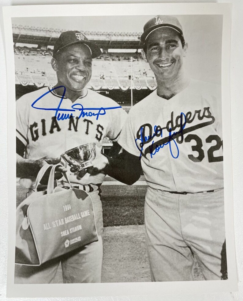 Willie Mays & Sandy Koufax Signed Autographed Glossy 8x10 Photo Poster painting - COA Matching Holograms