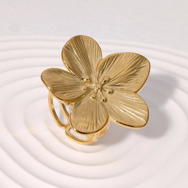 Elegant Vintage Style Flower 304 Stainless Steel 18K Gold Plated Open Rings