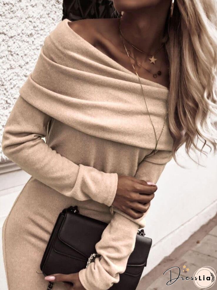 Dresses Pure One-Shoulder Long Sleeve Dress for Women