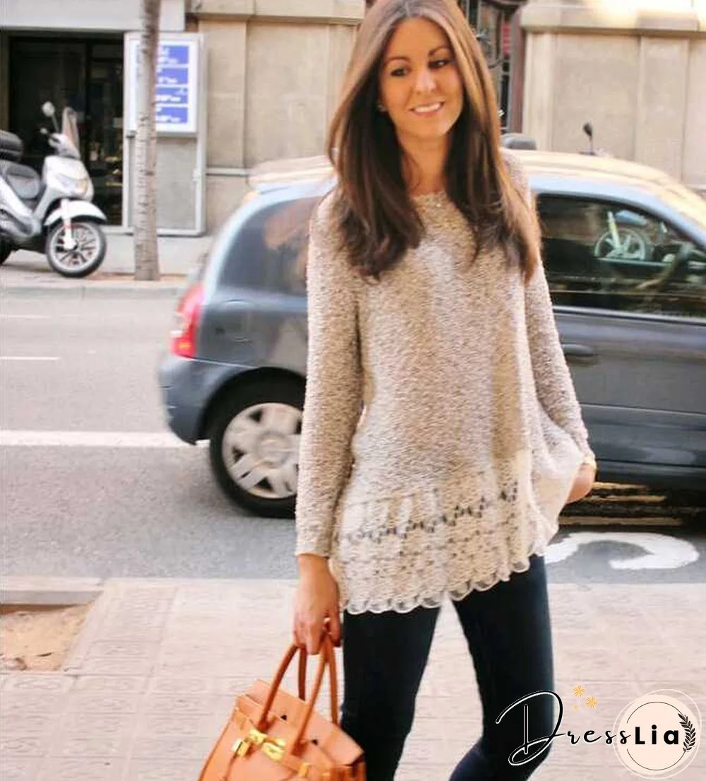 Oversized Lightweight Lace Ruffle Hem Sweater Tunics