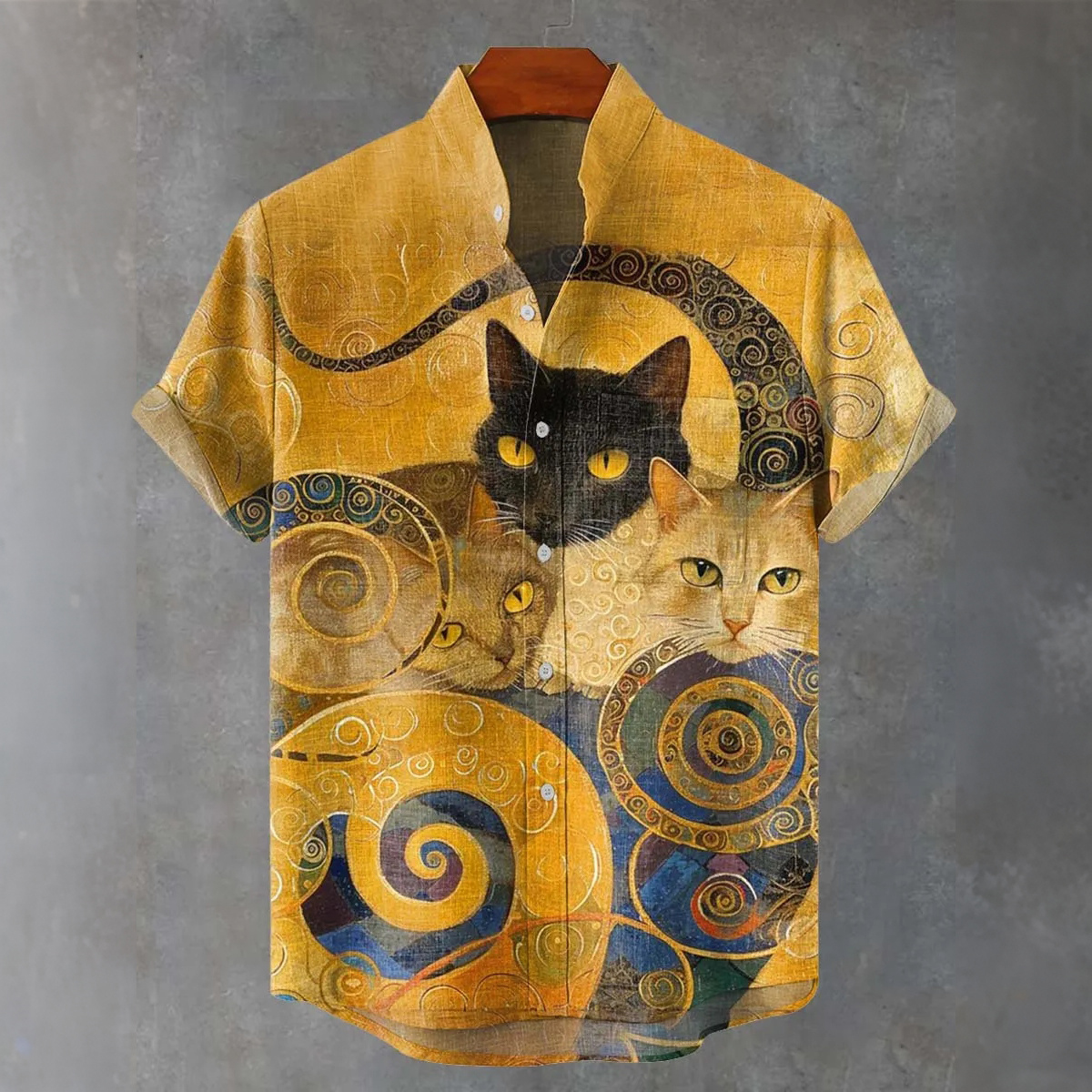 Three Cats Art Abstract Circles Print Casual Shirt  artssus