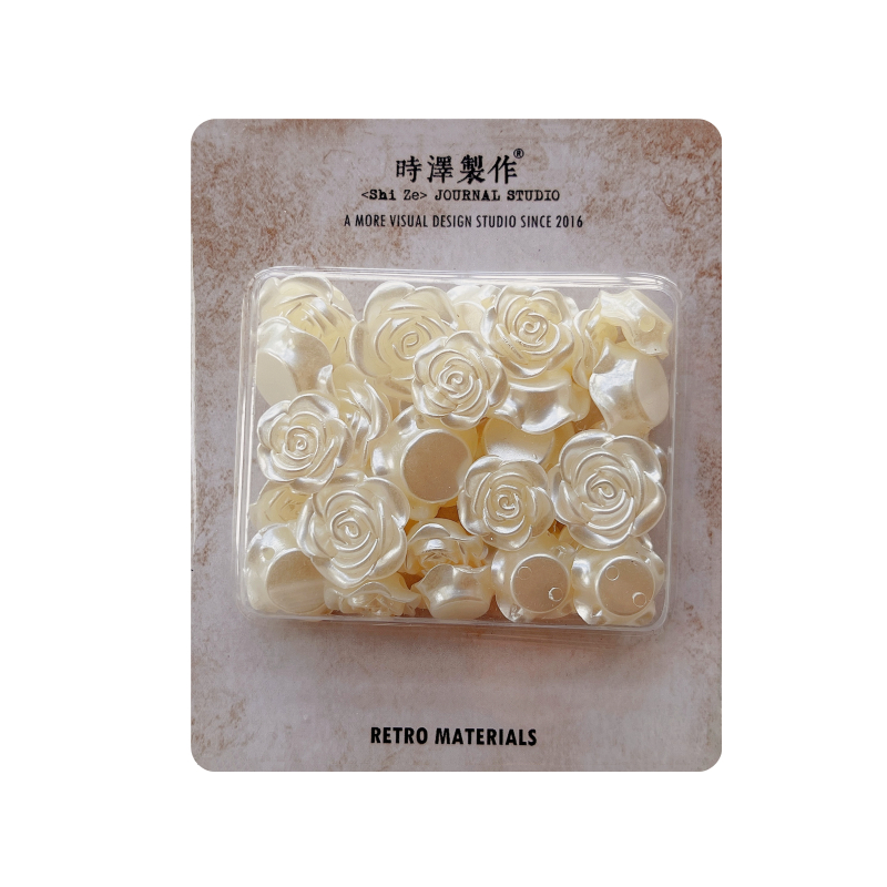 Pearl White Rose Flower Shaped - Vintage Plastic Handmade Accessories 