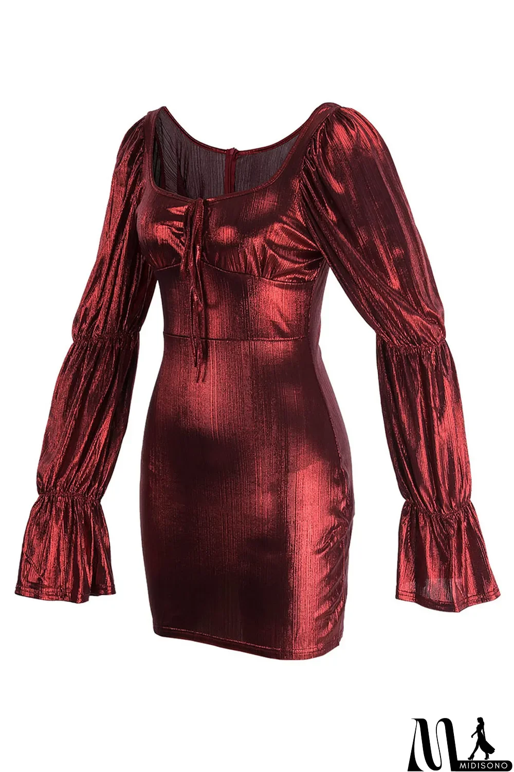 MidiSono - Red Sexy Solid Patchwork Square Collar One Step Skirt Dresses