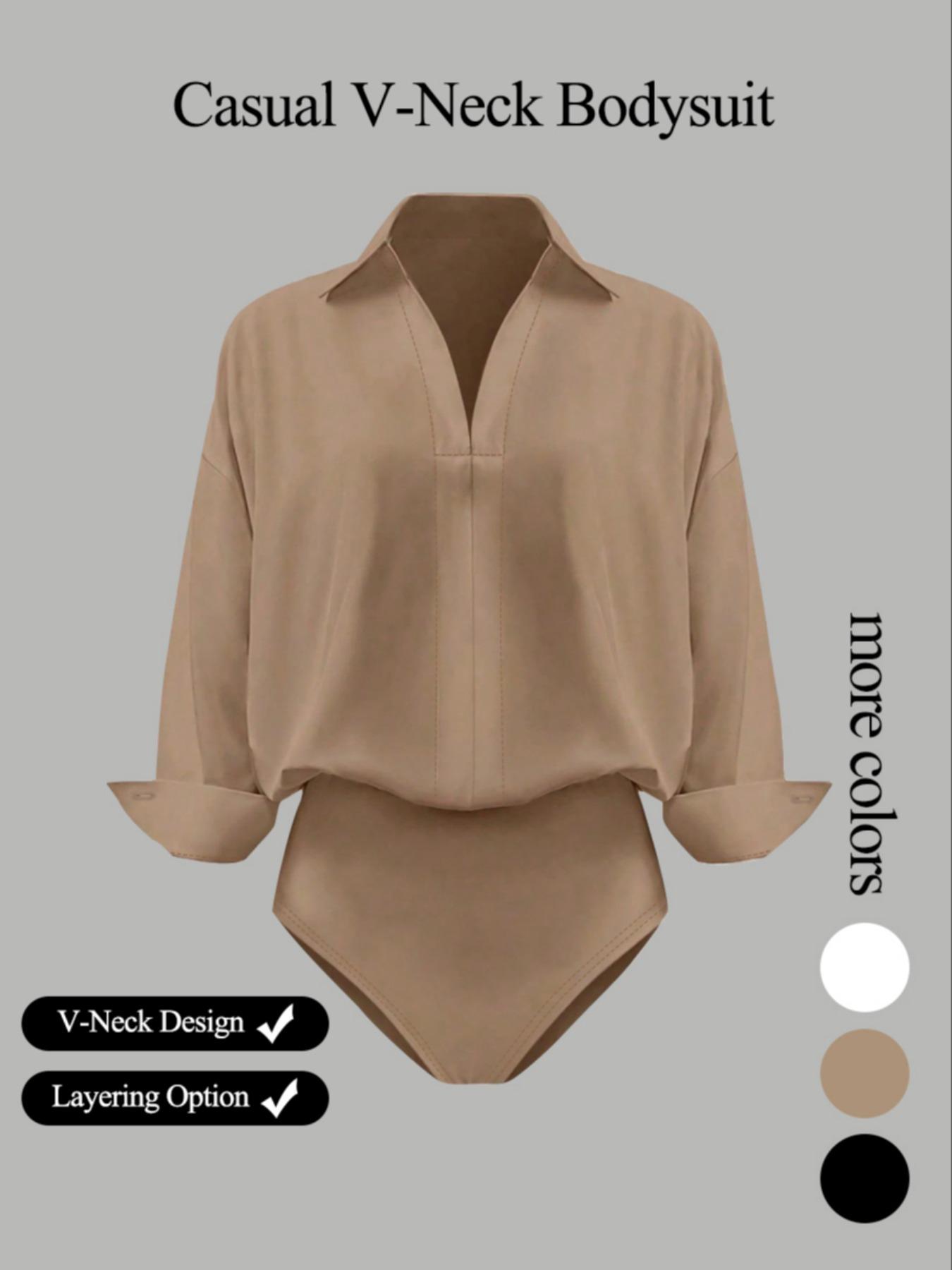 Women's casual loose V-neck long-sleeved shirt jumpsuit, elegant woven fabric, slim fit, suitable for all seasons, and can be layered flexibly, Womenswear Women's casual loose V-neck long-sleeved shirt jumpsuit, elegant woven fabric, slim fit, suitable for all seasons, and can be layered flexibly, Womenswear