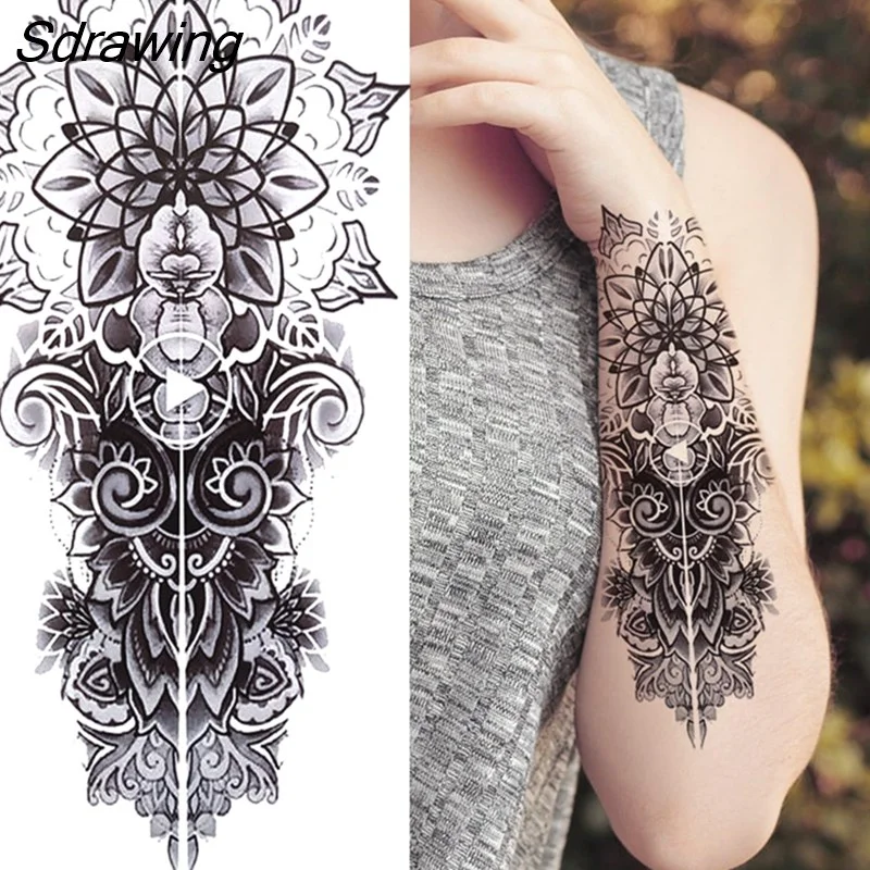 Sdrawing Tiger Temporary Tattoos For Men Women Kids Lion Skull Cross Tattoo Sticker Black Compass Skeleton Tatoos Leg Thigh 328-1