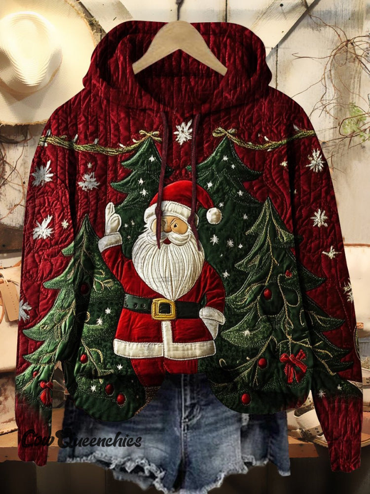 Women’s Christmas Winter Santa Claus Textured Print Casual Hoodie Sweatshirt Multicolor / S