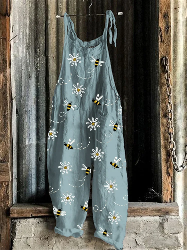 Flying Bees & Daisies Embroidery Pattern Jumpsuit