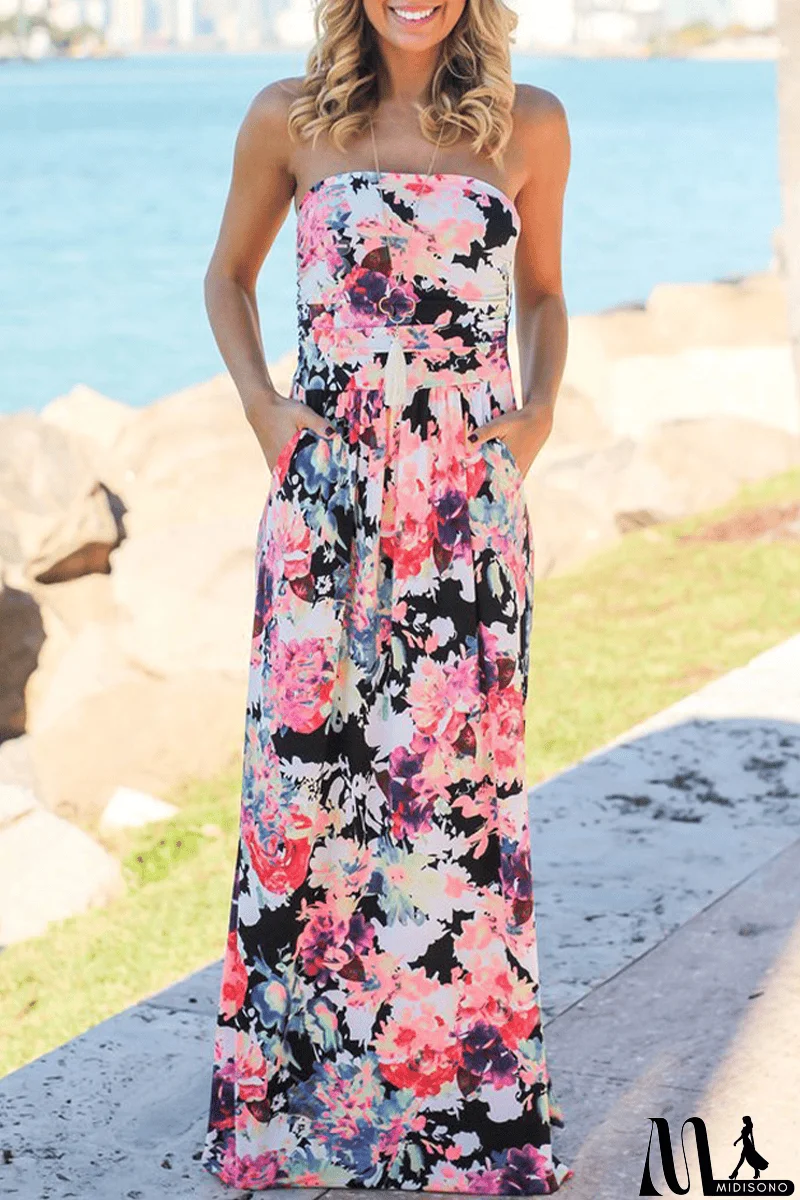 MidiSono - Print Strapless Pockets Maxi Dress