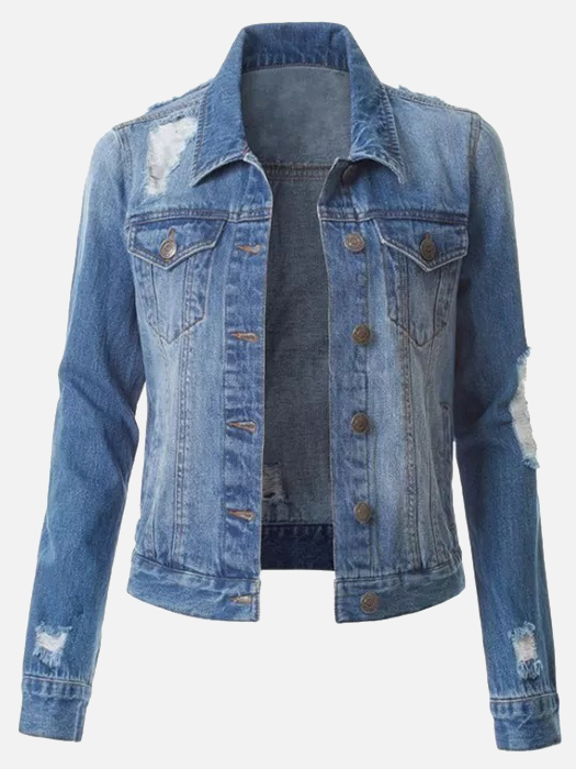 Cowgirl Denim Coats Fashion Ripped Hole Cool Button Coat Women's Demin Jacket
