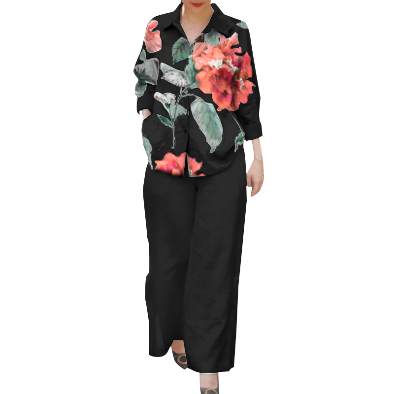 ZANZEA Women Wide Leg Pants Sets 2PCS Long Sleeve Shirt Trousers Suits Elegant Work Matching Sets Printed Tracksuit 2024