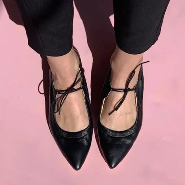 Suede Caged Lace Up Pointy Toe Flat