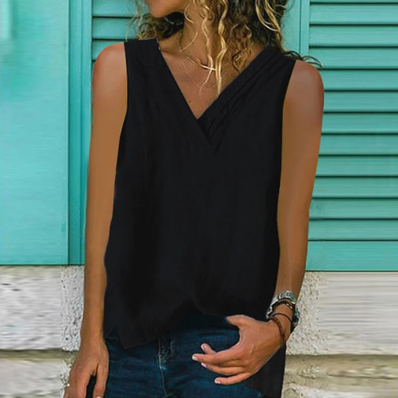 Casual V Neck Solid Color Sleeveless Tank Top