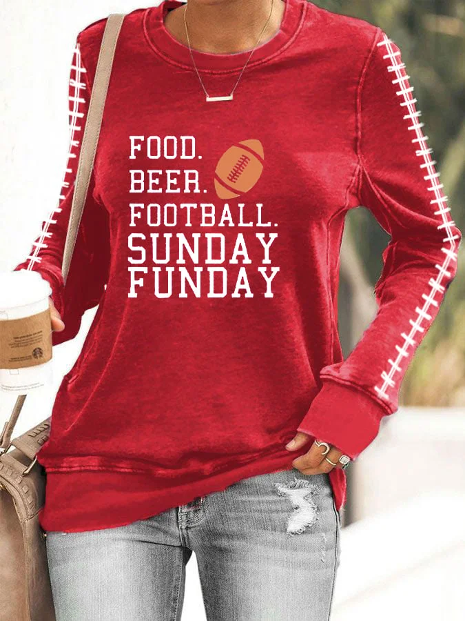 Women's Food, Beer, Football,Sunday,Funday Printed Casual Sweatshirt socialshop