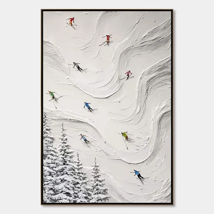 ALPINE RUSH: Textured Impasto Skiing Painting on Canvas（Canvas painting）