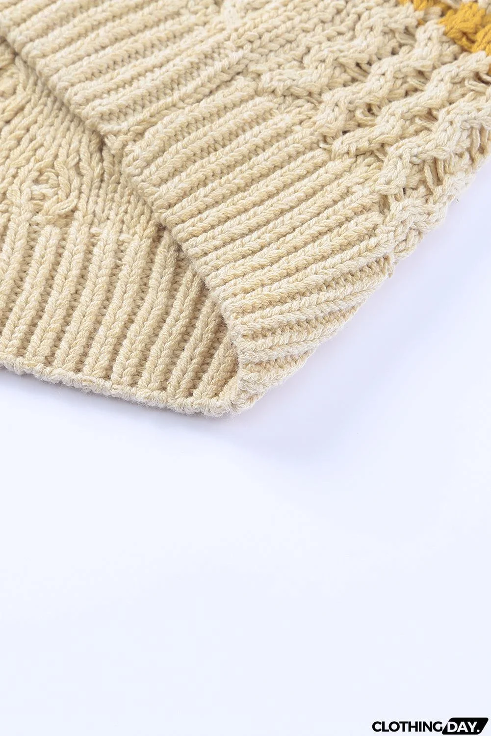 Striped Color Block Textured Knit Pullover Sweater