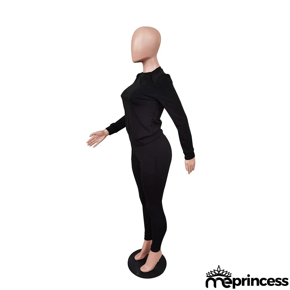 Women's Fall Winter Fashion Casual Sport Pocket Two-Piece Pants Set