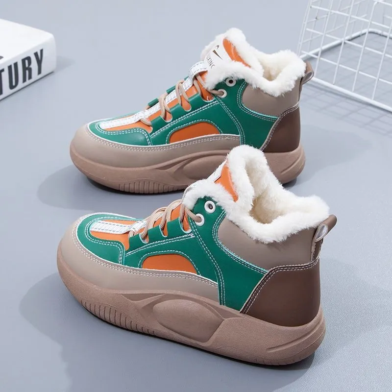 Winter Snow Boots Thick Bottom Side Chain Warm Comfortable Snow Boots for Women Shoes Woman Leather Lace Up Platform Ankle Boots