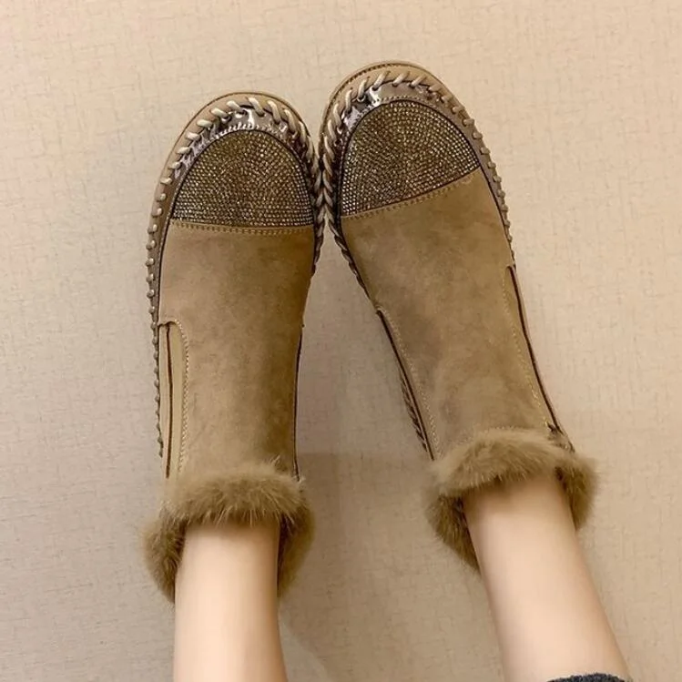 Women Ankle Boots Flats Wedges Shoes Woman Vintage Winter Warm Autumn Slip on Shoe Chaussures Femme Zapatos Mujer Sapato